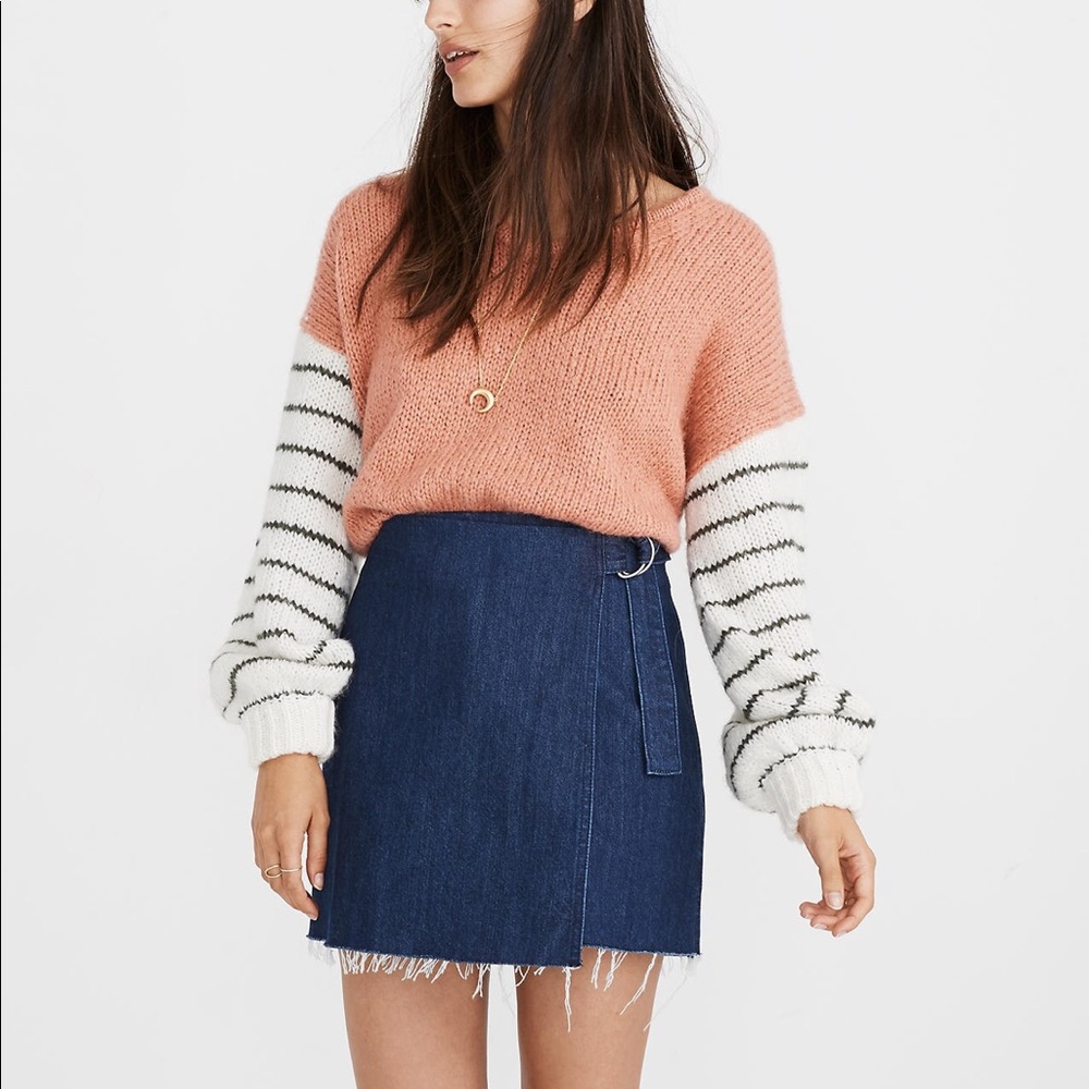 Madewell Raw-Hem Denim Mini Wrap Skirt